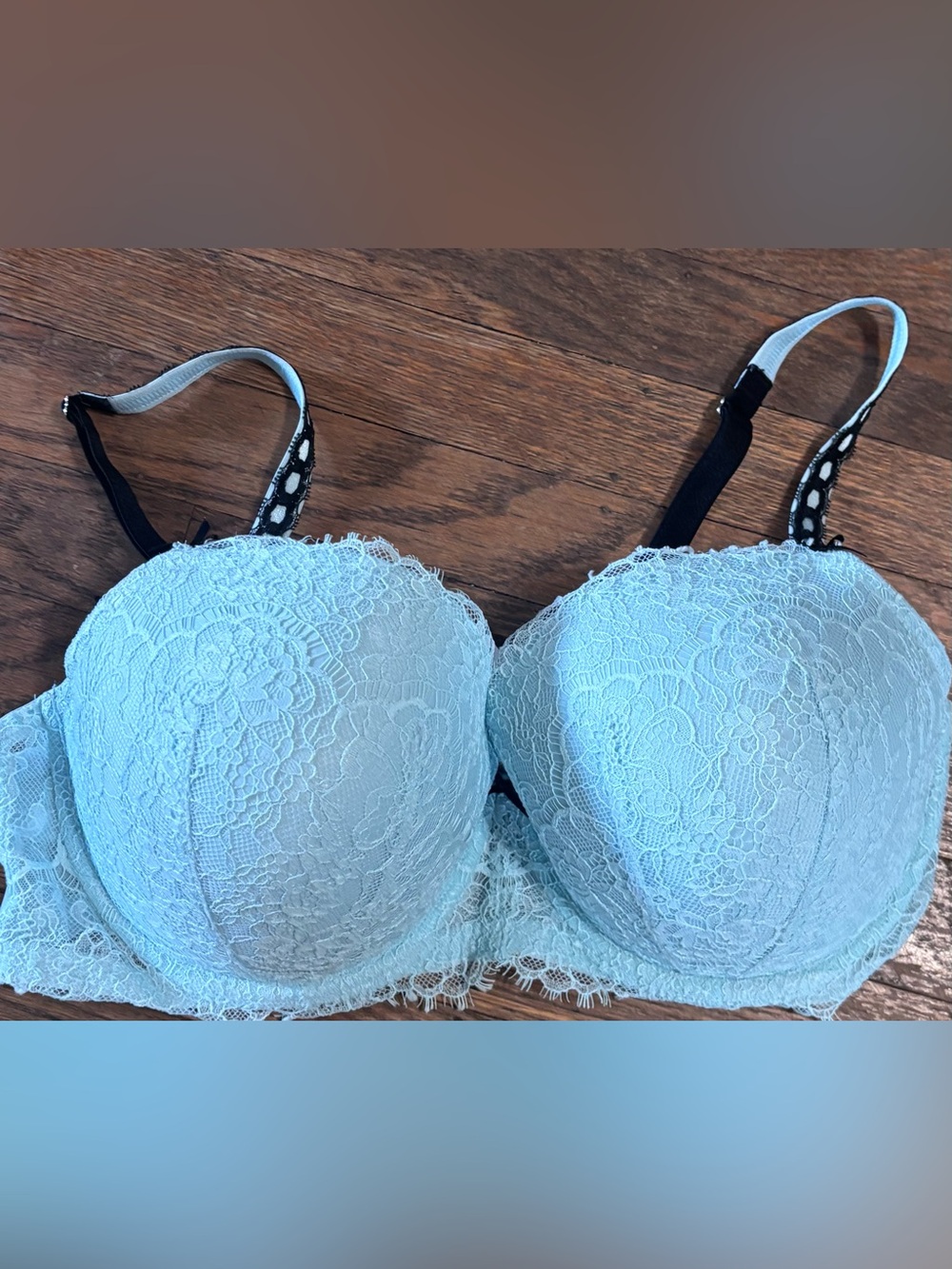 Victoria's Secret Light Blue Lace Push-Up Bra with Black Accent Straps